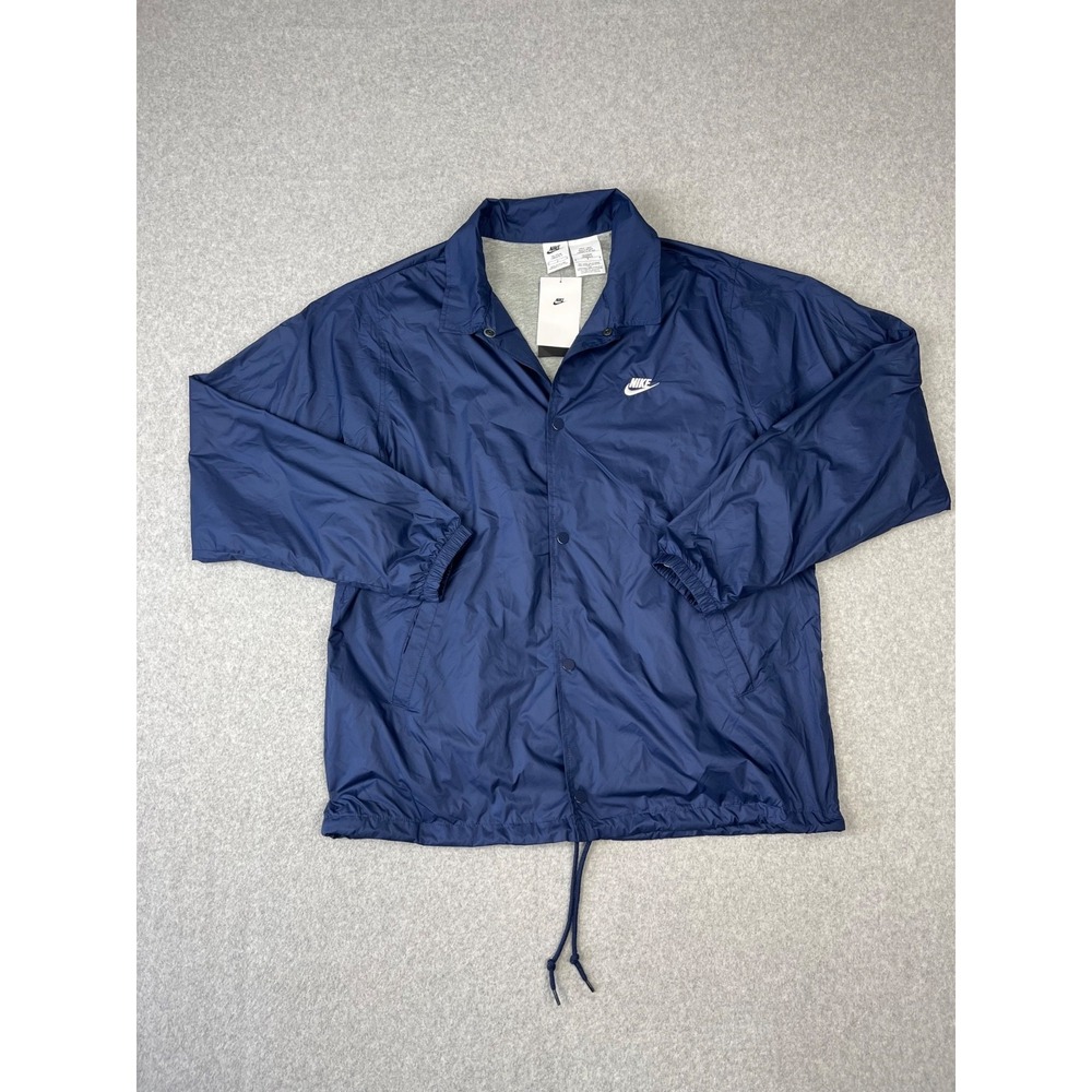 Nike Club Coaches Jacket Mens M Tall Navy Lined Snap Button Up Relaxed Skater